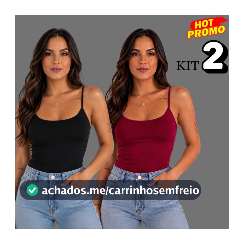 KIT 2 Blusa Regata Alcinha Feminina Suplex Alça Fina Básica Cropped Tube