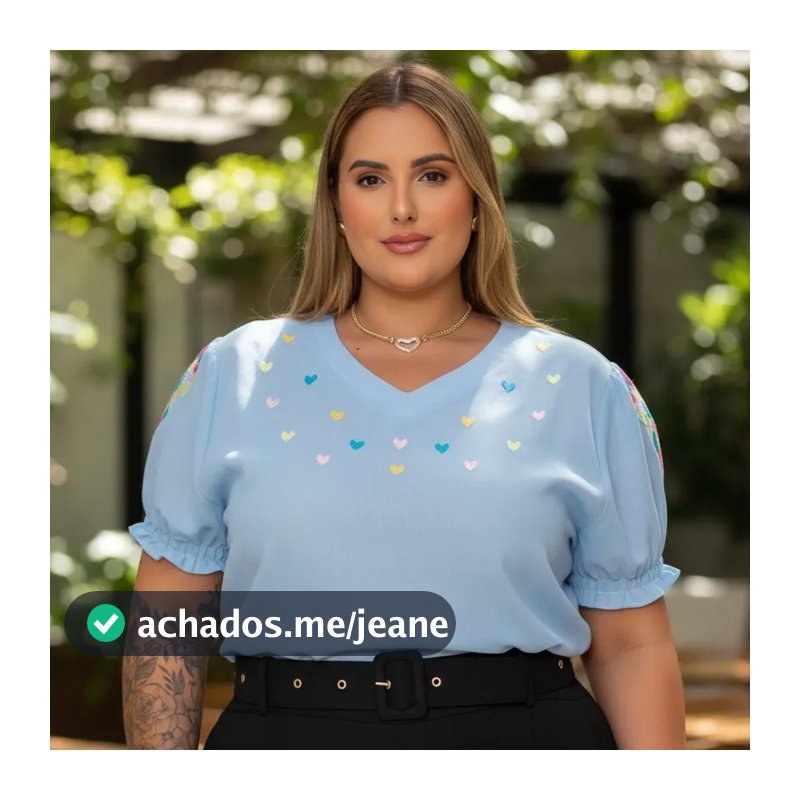Blusa Feminina Plus Size Camisa Bordada Coração