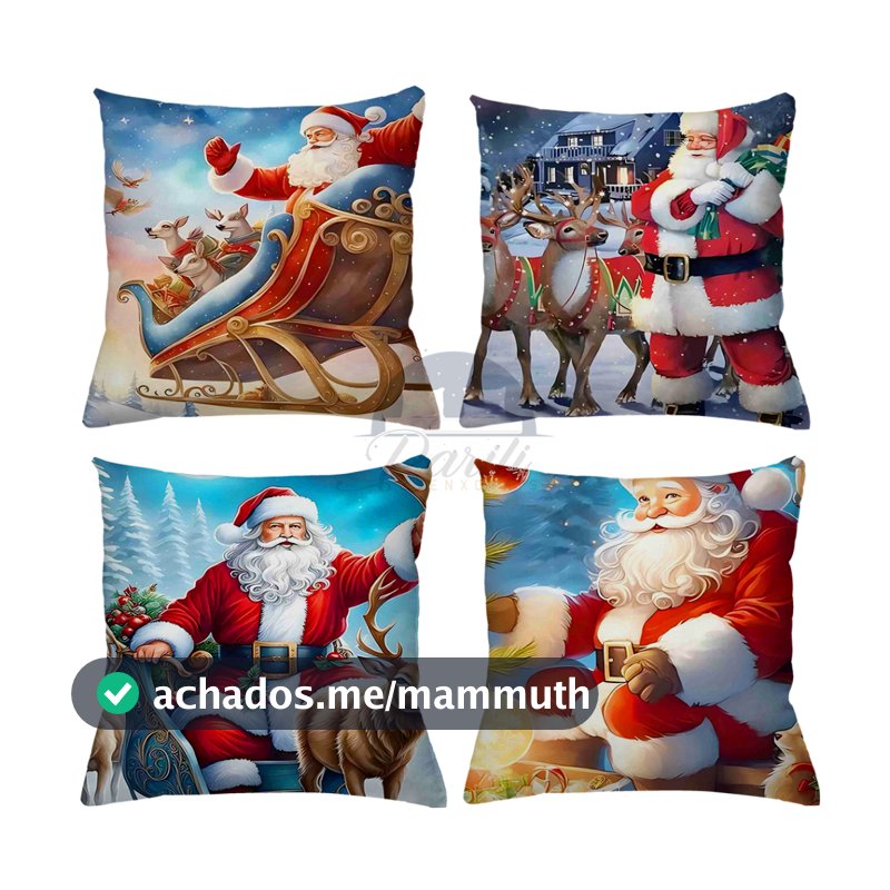 KIT 4 CAPAS DE ALMOFADAS DECORATIVAS NATAL PAPAI NOEL BONECO DE NEVE FELIZ NATAL  RENA - TAMANHO 45X45
