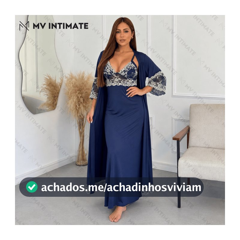 Kit Robe e Camisola Longos de Amamentação Sem Bojo em Microfibra Light com Renda Bicolor