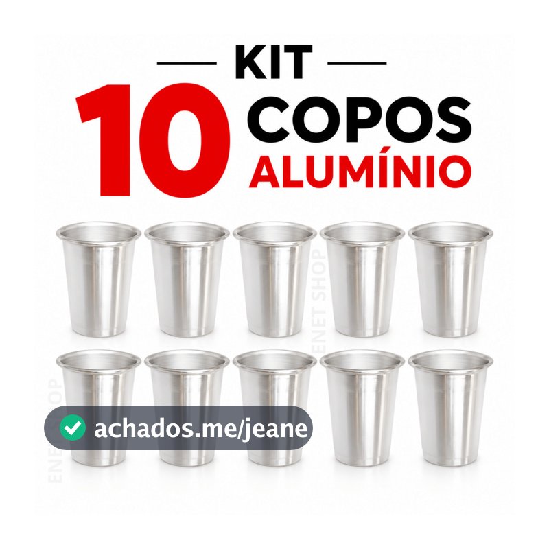 Kit com 10 Copos de Alumínio Resistente 300ml Reforçado Durável Reutilizável Água Suco Cerveja Chopp