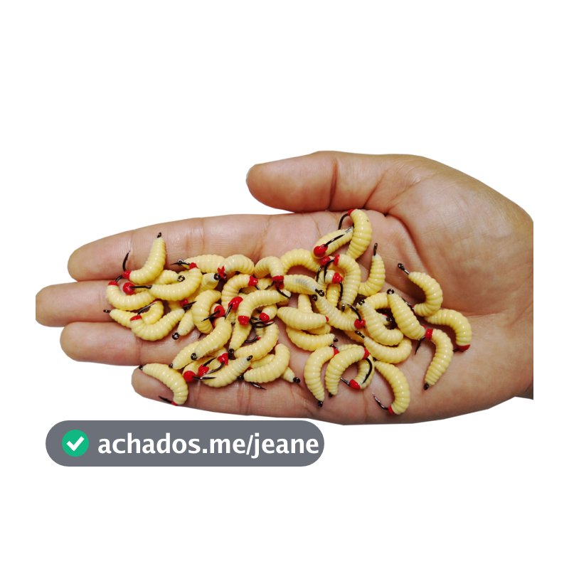 Kit Isca Artificial Larva Bicho Da Laranja Aromatizado com Anzol Chinu n°4  - Bege E Vermelho