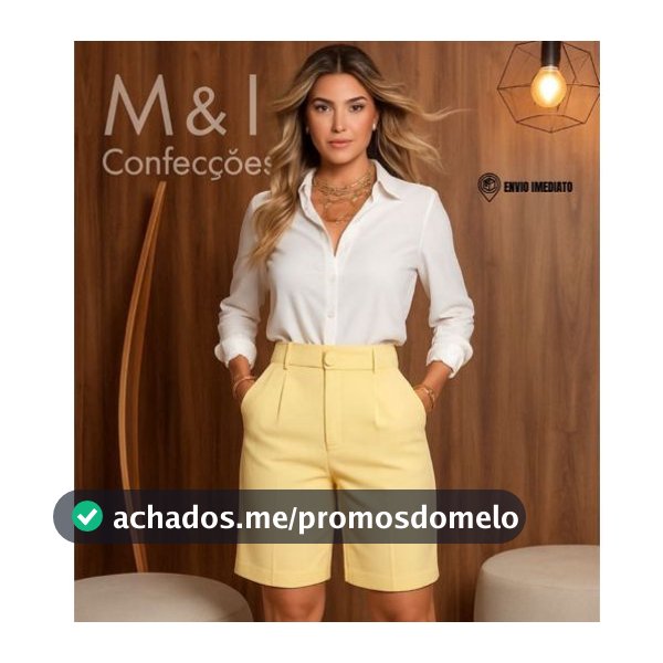 Bermuda Alfaiataria Feminina Candy Color Cintura Alta Elegante Casual Trabalho P GG