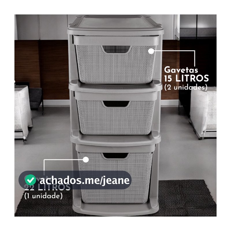 Gaveteiro Organizador de Chão com 3 Gavetas em Plástico Jutta 15 Litros 22 Litros Organização Jaguar