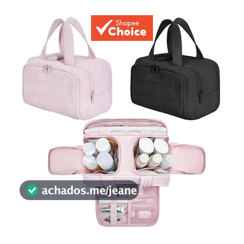Bolsa de Maquiagem de Viagem Grande Impermeável com Divisórias - Organizador de Cosméticos Feminino para Higiene