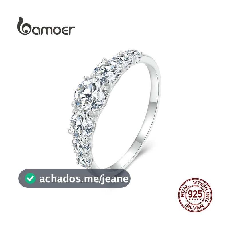 Bamoer Anel Moissanite Prata 925 Cor D Pureza VVS1, 0.5ct Estilo Clássico Cintilante Presente de Casamento Joia Feminina