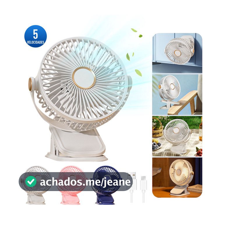 Ventilador de mesa 5 velocidades luminária LED recarregável Mini Fan Portátil Escritório Viagens