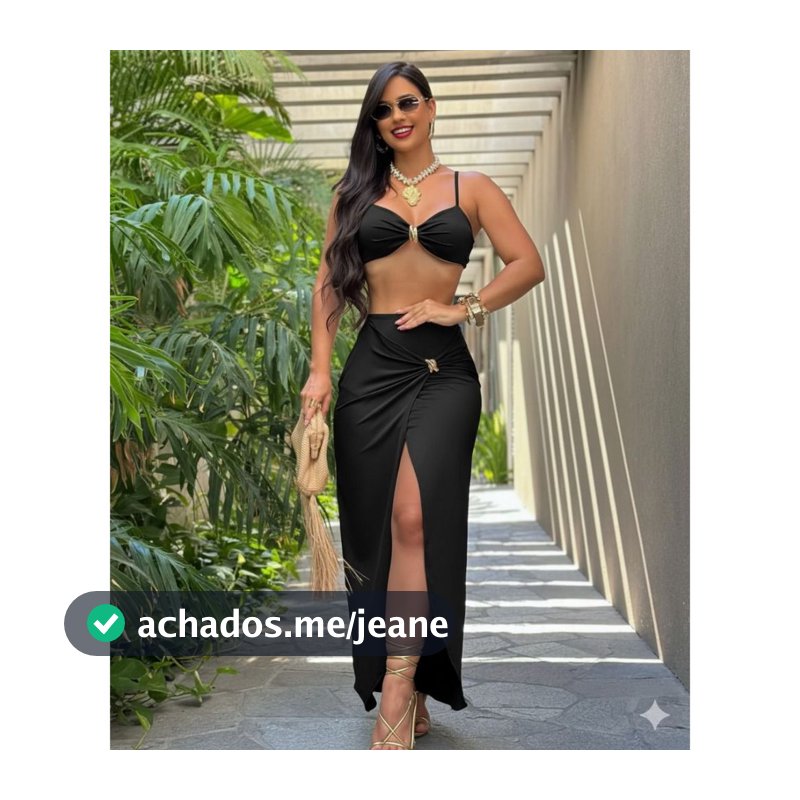 Conjunto Top Alcinha - Saia Midi - Fenda Lateral - Ferragem Dourada | Blogueira | Sensual - Moderno.