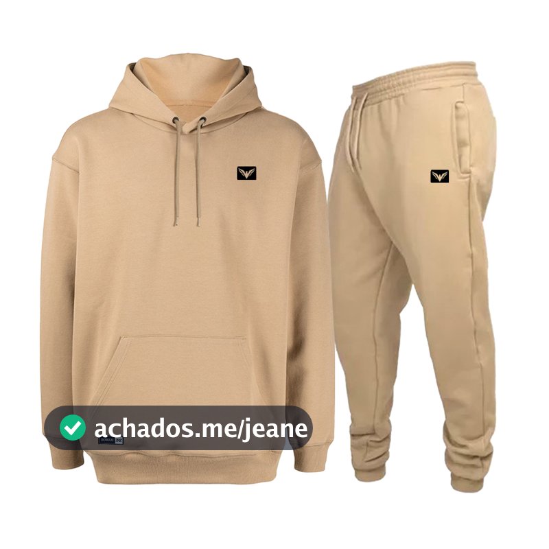 Conjunto Moletom Blusa De Frio + Calça Abrigo Modelo Canguru com Cordinha Neon Estampado