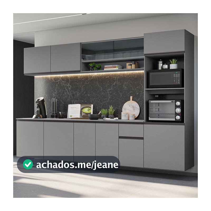 Armário de Cozinha Completa Suspenso 300cm Cinza Nice Madesa 03