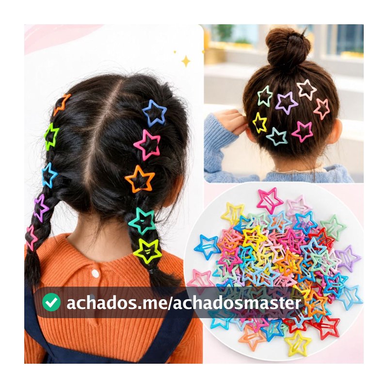 Kit Presilhas Tic Tac para Cabelo Prendedor Grampo Estrela Presilia Coloridos