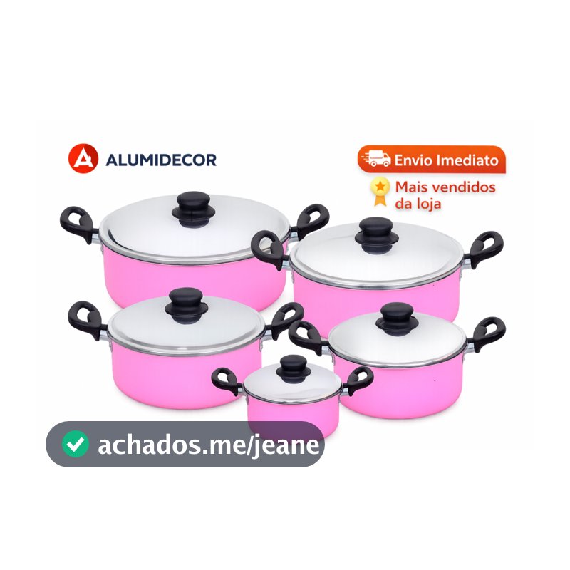 Jogo de Panelas de Alumínio Rosa 5 e 3 Peças – Kit Completo Alumi Decor