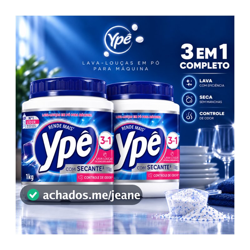 Sabão Ypê Lava Louças em Pó 1Kg para Máquina - Com Secante e Controle de Odor - Limpeza Profunda