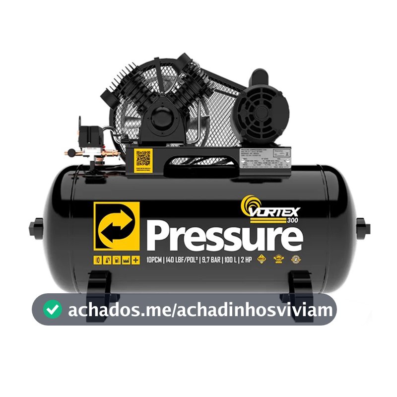 Compressor de Ar 10 Pés 100 Litros 2HP 140Psi 9,7Bar 127/220V Bivolt Cabeçote Duplo Pressure