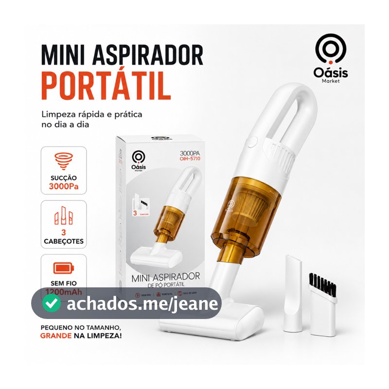 Mini Aspirador de Pó Portátil Sem Fio 3000Pa Recarregável para Sofá Carro Casa Oásis OIH-5710