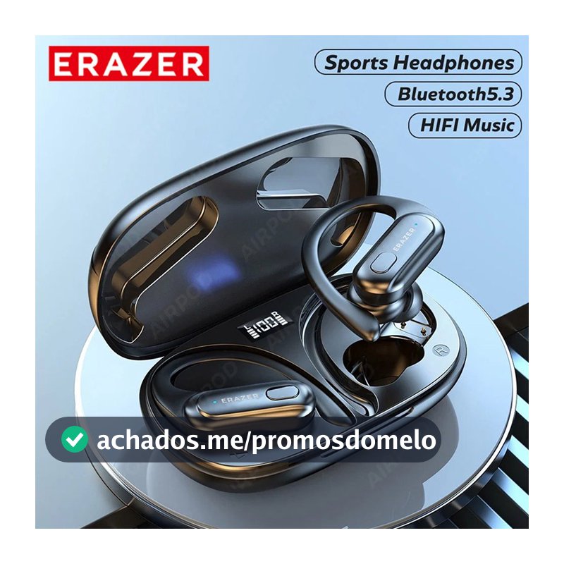 ERAZER XT60 Fone De Ouvido Sem Fio Bluetooth 5.3 Esportivo Fones Com Estéreo HiFi Display Digital LED Microfone