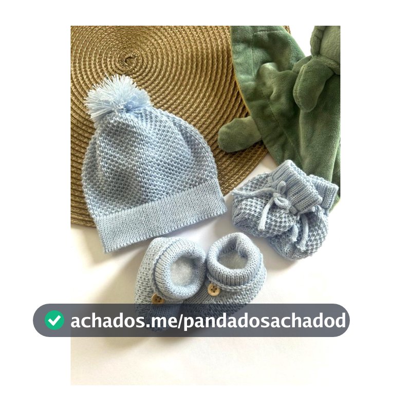 Kit Touca Luva e Sapatinho em tricô liso para bebê recém-nascido maternidade