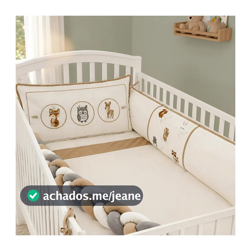 Kit Berço Americano Menino Bichinhos Algodão Safari Caqui