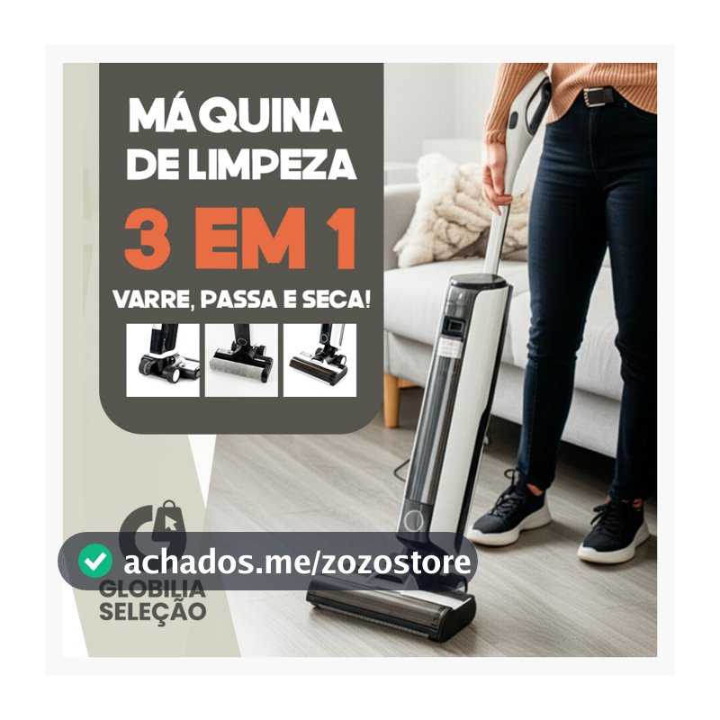 Máquina de limpeza 3 em 1 aspirar, lavar e secar Bivolt motor de tração bateria extra grande inclui balde de autolimpeza
