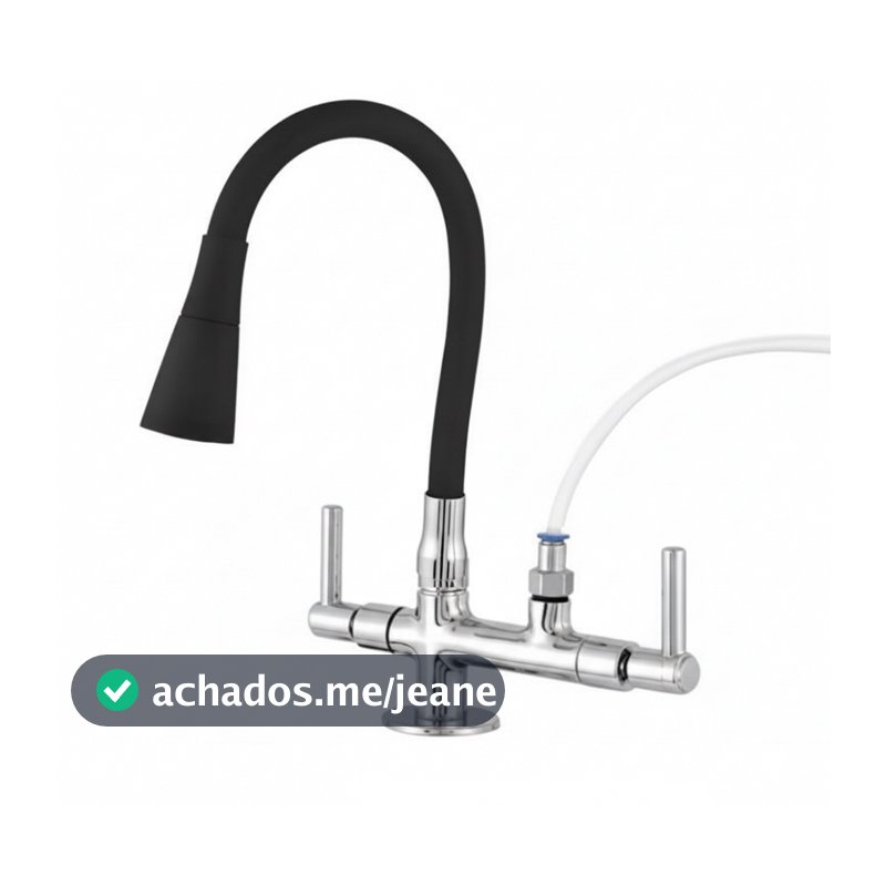 Torneira Preta Flexivel  De Bancada, Inox, Abs, Com Saida Para Purificador, Filtro