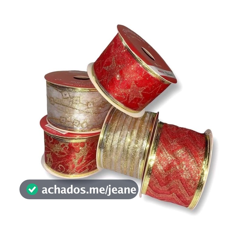 Conjunto 3 Fitas Aramadas Com Glitter 2,5cmX3M Para Laços Decoração Natalinas Decora Árvores de Natal Festas Fim de ano