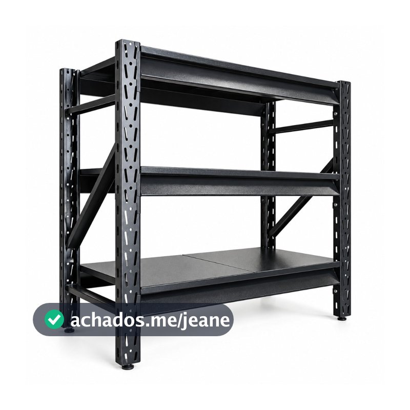 Estante de Aço Reforçada 3 Prateleiras 150kg por Nível Empilhável para Estoque Preto BAFF