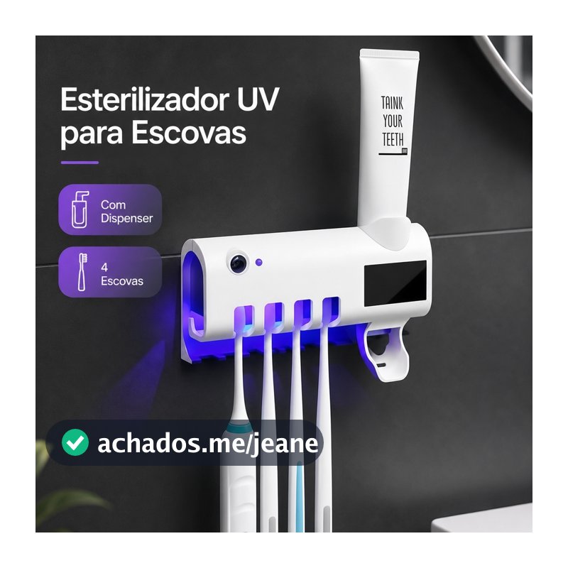 Porta Escova de Dentes UV com Dispenser de Pasta Dental Suporte Banheiro Sem Furar