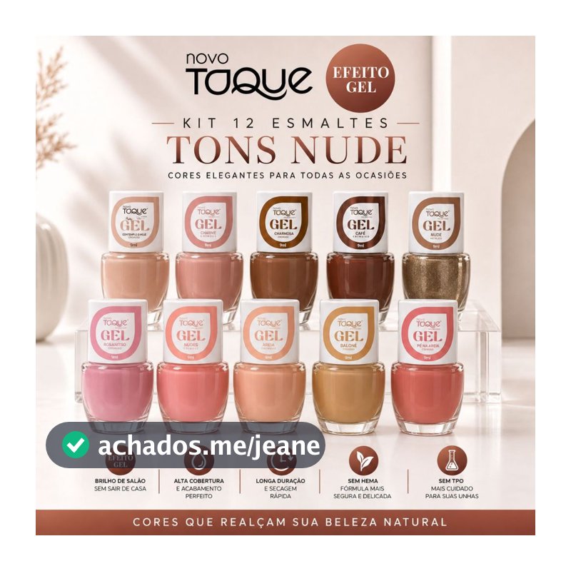 Esmalte Efeito Gel Novo Toque Kit 10 Cores Tons Nude e Rosa Seca Sem Cabine Manicure Pedicure Lançamento