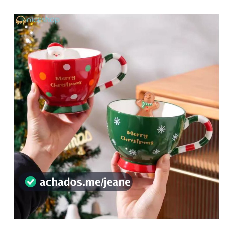Tigela De Natal 500ml Caneca De Papai Noel Biscoito De Gengibre
