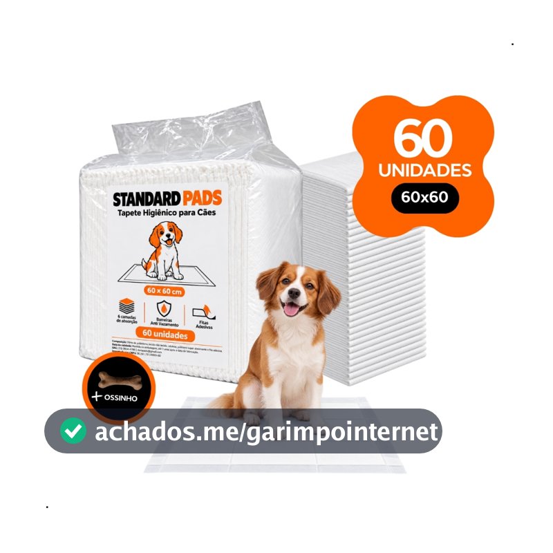 Tapete Higiênico 60x60cm Cachorro Dog Pet Premium Rápida Absorção Atrativo Canino Fralda Manta Cães Fita Adesiva