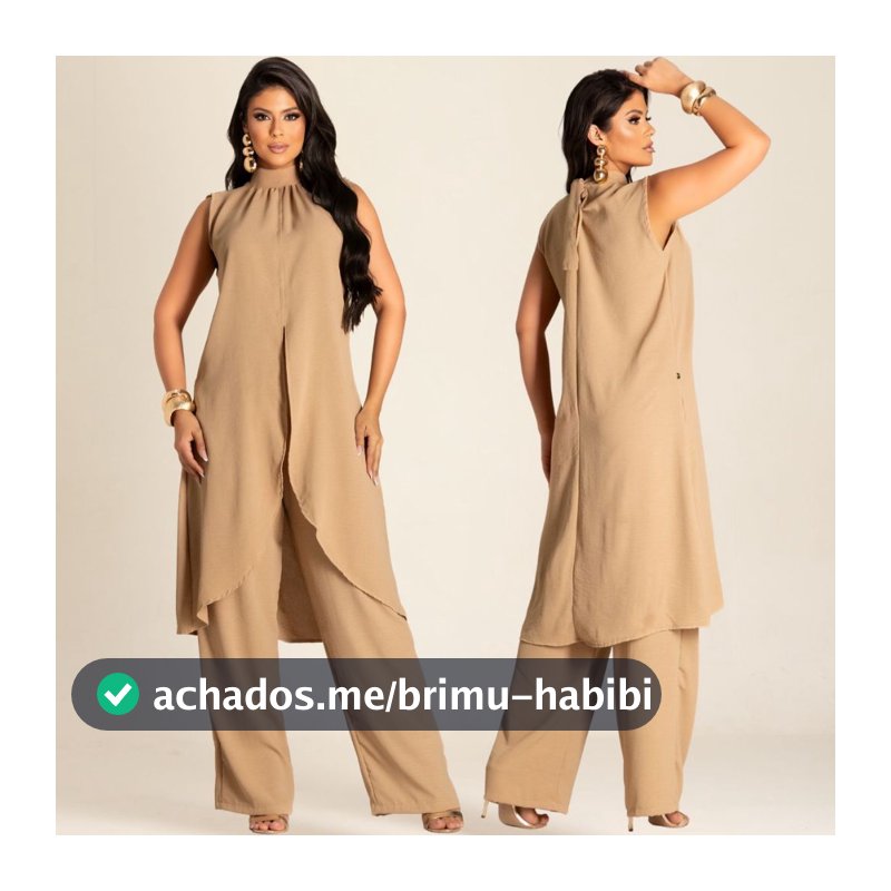 ⁠Conjunto Feminino Blusa Calça e Pantalona Tecido Crepe dunas Elegante Perna Larga Wide Leg