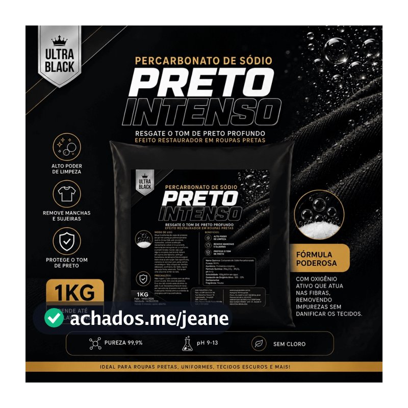 Percarbonato de Sódio Preto Intenso 1kg Para Roupas Pretas Tira Manchas Ultra Black ANS