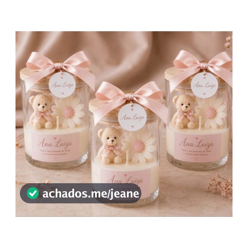 Vela Aromática Personalizada Lembrancinha Maternidade Ursinha no Vidro Kit 10 Unidades