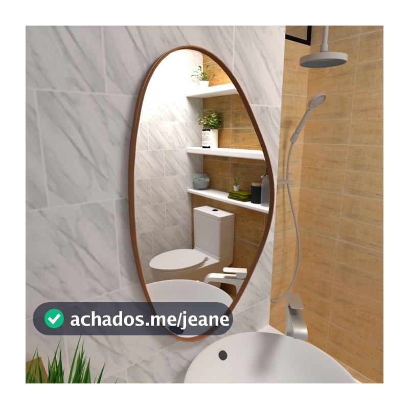 Espelho Orgânico 80x50 cm com Moldura em Couro Decorativo para Sala Quarto Banheiro Lavabo Moderno