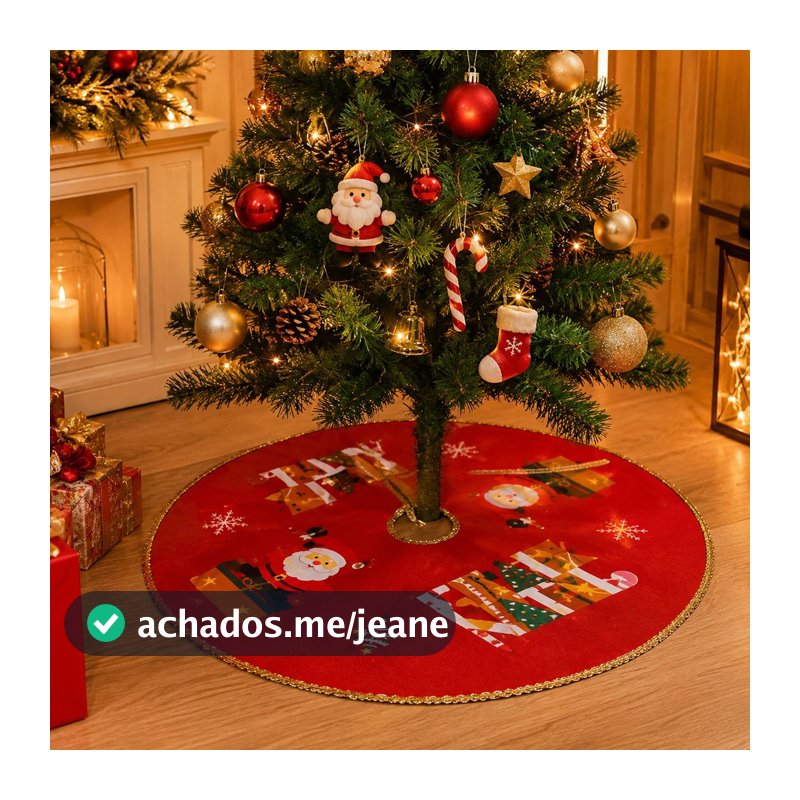 Saia para Árvore de Natal 90cm Tapete Base Decorativa Vermelha Enfeite Decoração Natalina Papai Noel