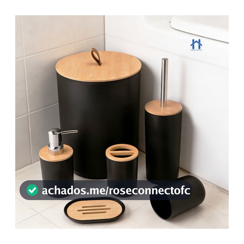 Kit Para Banheiro Com 6 Peças Lavabo Luxuoso Preto ou Branco Com Bambu  Moderno e  Muito Elegante