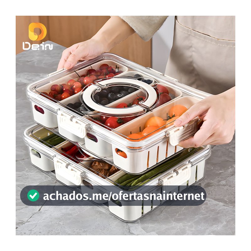 Caixa Organizadora de Alimentos Transparente Geladeira Empilhável Multiuso com Divisórias