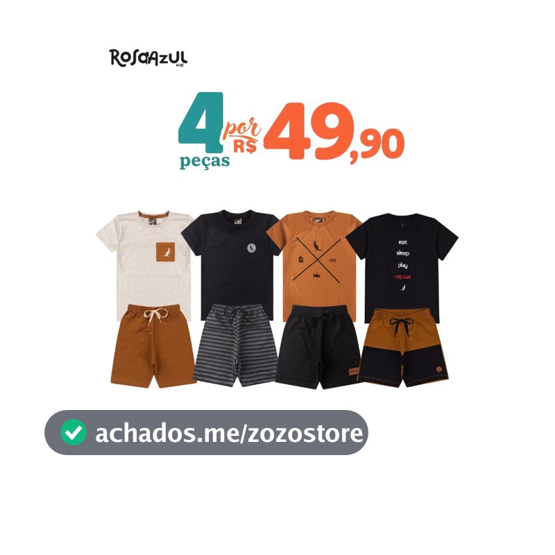 Kit 4 Peças Conjunto Infantil Bebê Menino Verão Algodão Promoção 2 Camisas + 2 Shorts Envio Sortido