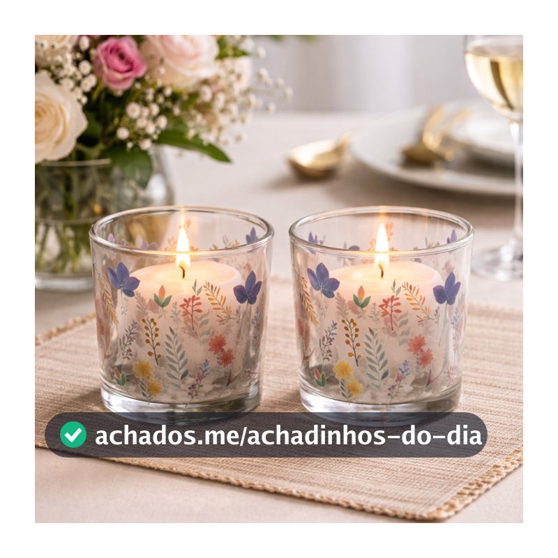 Conjunto 2 Porta-Velas Brisa Floral em Vidro Premium Wolff