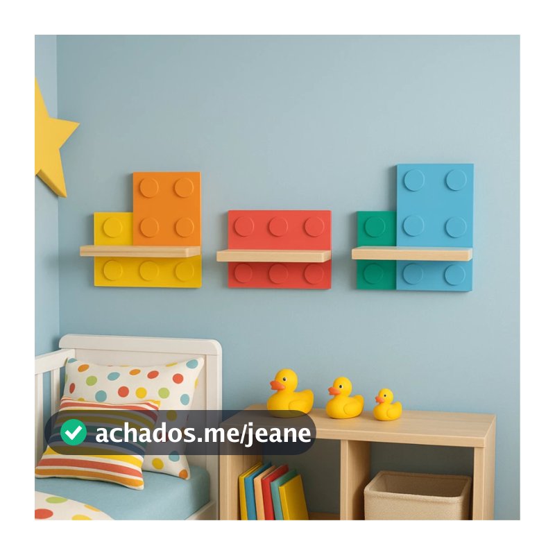 Trio Prateleiras Infantil Tema Lego 30x30cm Coloridas Decoração Quarto Criança
