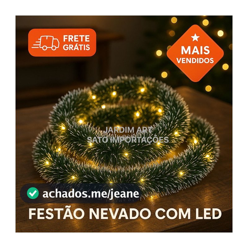 1 a 6 Festões Nevados com LED 2m – Natal Iluminado e Elegante
