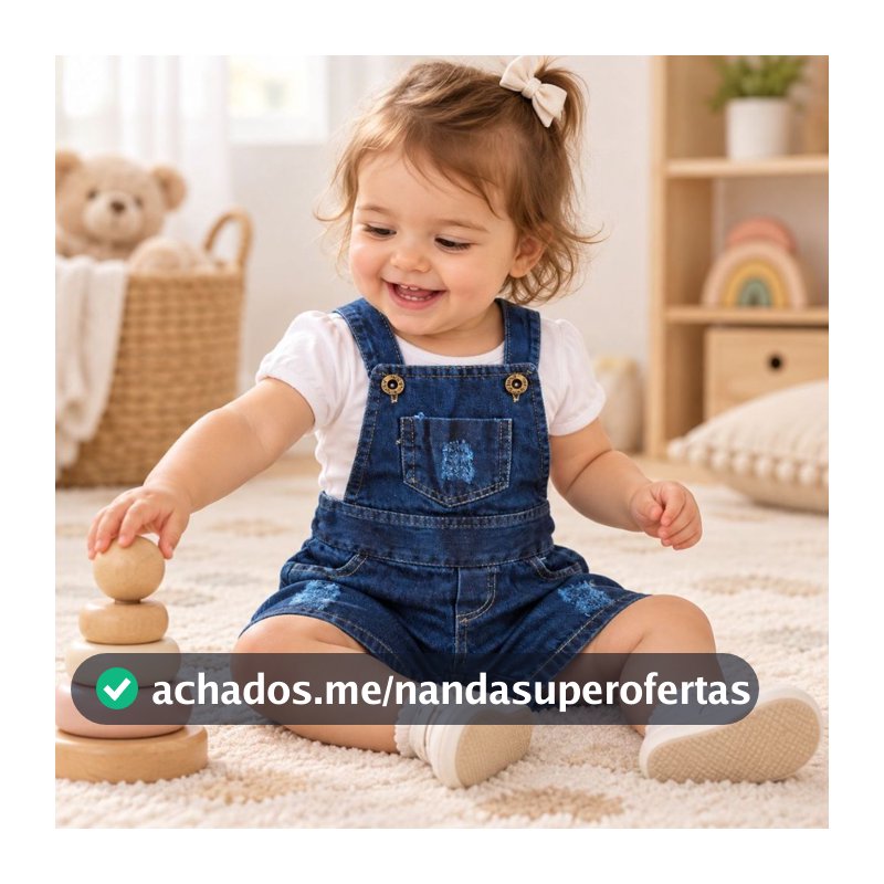 Jardineira macacão bebe menina Jeans  Shorts Bermuda Infantil Curta P AO G - PB