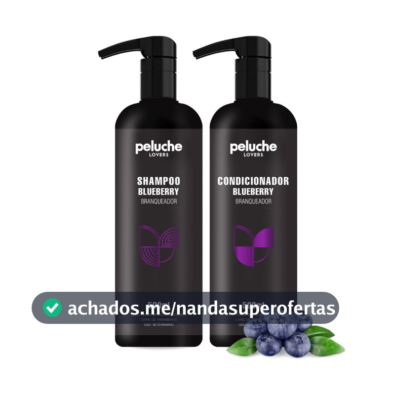 Kit Shampoo Branqueador + Condicionador Blueberry Peluche Pet 500ml Pelos Claros