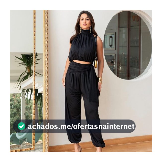 Conjunto Feminino Longo Cropped Frente Única + Calça Jogger Balonê Faixa Transpassad