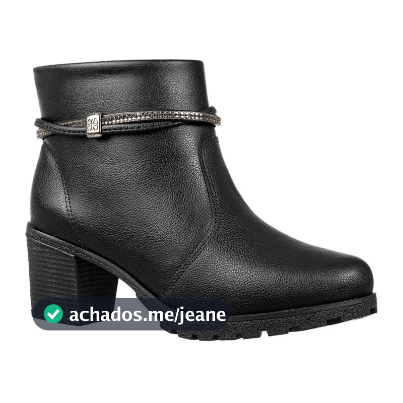 Bota Feminina GiGiL Salto Grosso Baixo Cano Curto Tiras Abauladas Strass Zíper Macio Blogueira