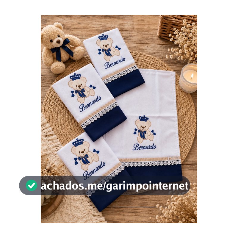Fralda de Boca Bordada Personalizada Nome do Bebê Kit com 4 Peças