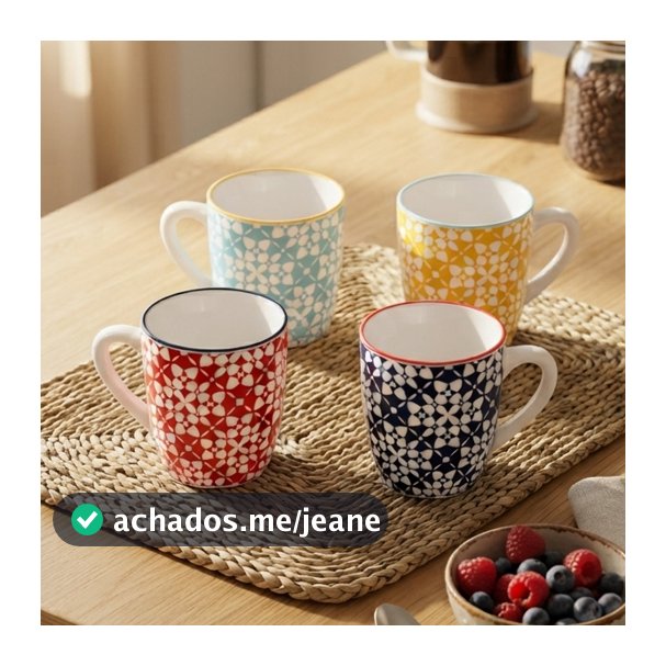 Kit com 4 Canecas Holambra 225ml Coloridas Cerâmica Wolff para Café Chá e Bebidas Quentes Mesa Posta Uso Diário Elegante