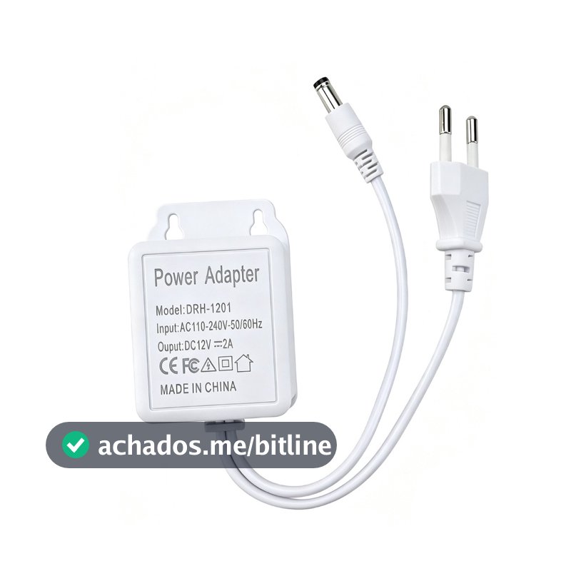 Fonte De Alimentação 12V 2A Impermeável Para Fita LED E Câmeras CFTV