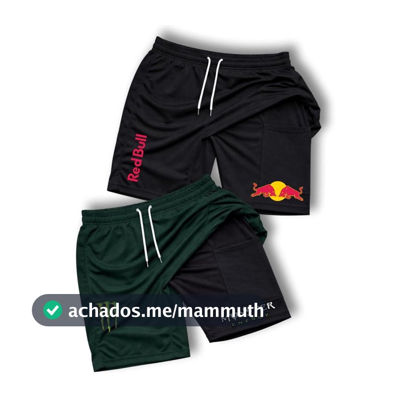Kit 2 Bermuda Shorts Compressão masculina 2 em 1 MONSTER E R3D BU77 Treino, Corrida, Esporte, Crossfit, Praia