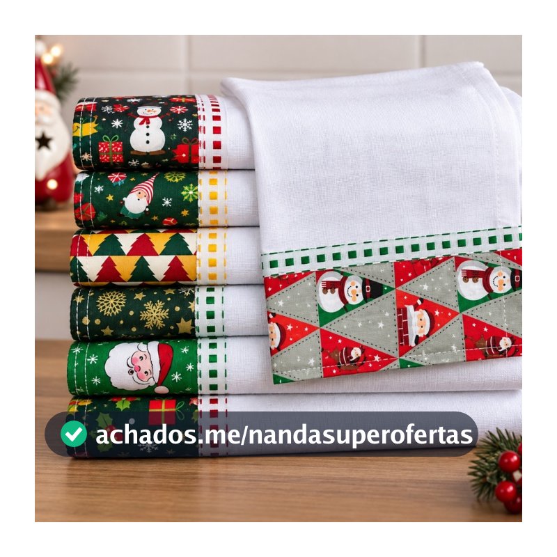 Pano De Prato Barrado Natal kit 05 pçs
